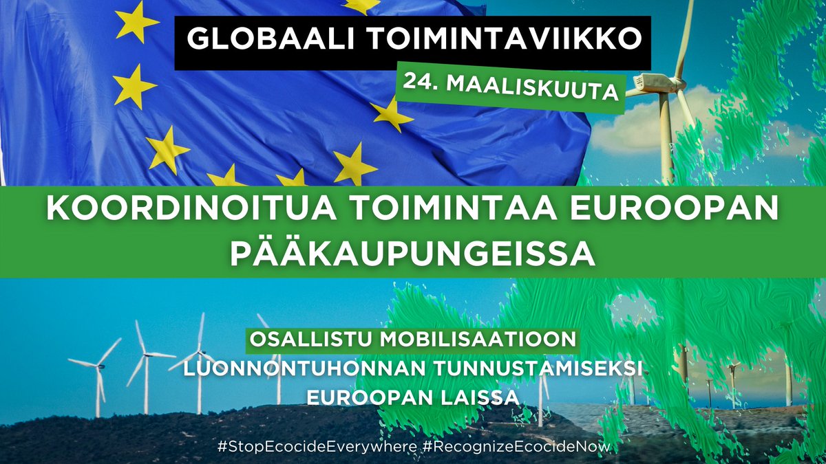 Tänään kirjoitamme EU:n jäsenvaltioille kehottaen tukemaan #luonnontuhonnan tunnustamista EU:ssa. Käynnissä oleva ympäristörikosdirektiivin tarkistaminen on ratkaiseva tilaisuus, eikä sitä voida jättää käyttämättä! #StopEcocideEverywhere 
#villeniinistö #sirpapietikäinen #icc