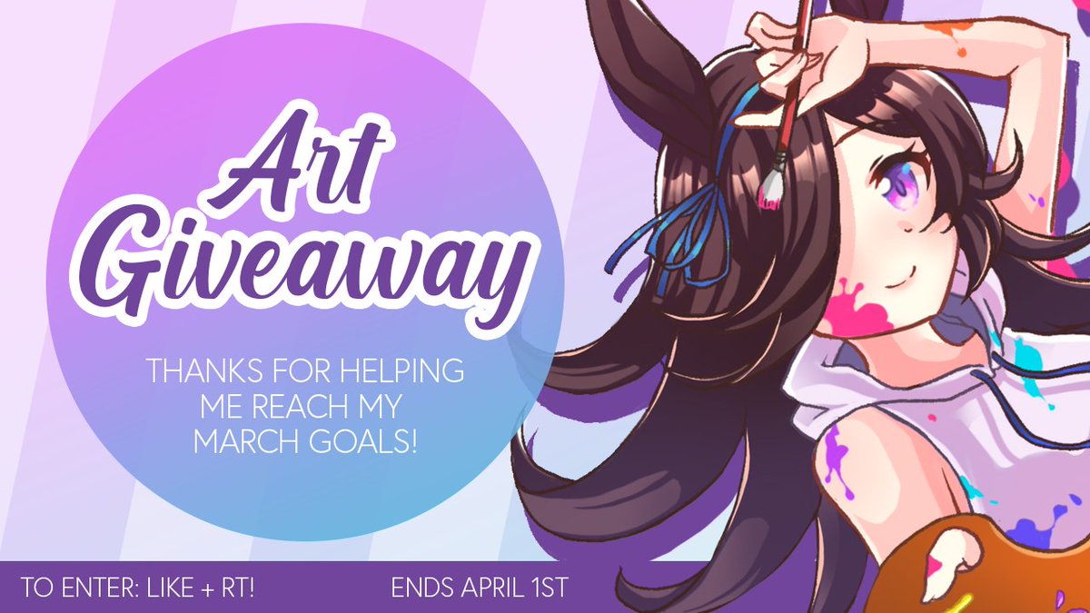 Thanks for your support in reaching my March Twitch Goals! Here's an Art Giveaway to show my appreciation! 🎨

To enter:
💜Like + RT 
💙Follows Appreciated
💚Comment and Tag friends for fun

Win a portrait of your character of choice
I draw feminine and SFW
Ends 4/1

Good luck!🍀