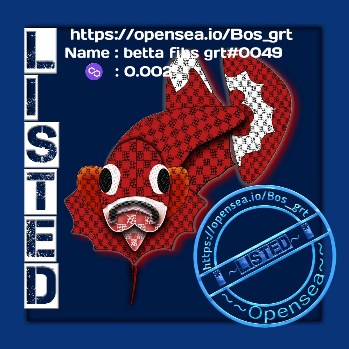 Bos_grt01's tweet photo. Nft Betta fihs grt.
Name : betta fihs grt#0049
Polygon : 0.002

https://t.co/GzBJqO6MwP
https://t.co/LFnDV02oS0
https://t.co/yTSsf6BcqB
https://t.co/r9QlroGEPb
#nft #nftart #nfts #nftartwork #nftdrop #nftcollector #nftcommunity #nftcollection https://t.co/EkP3j7YkSH