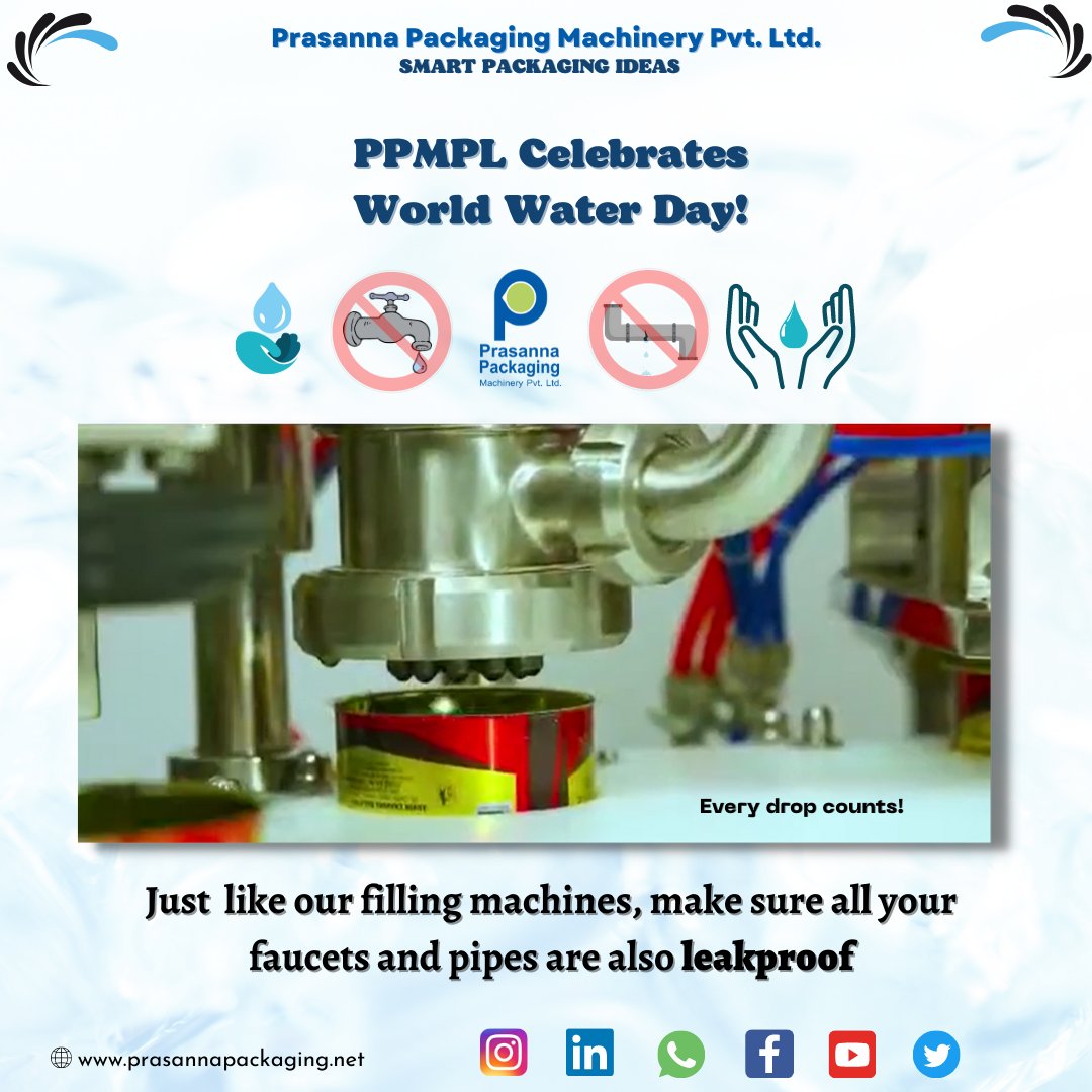 PPMPLThane's tweet photo. Just like our filling machines, make sure all your faucets and pipes are also leakproof on this occasion of World Water Day!

#ppmpl #prasannapackaging #packagingmachine #packaging #fillingseamingmachine #dairypackaging #manufacturing #machinemaker #b2bsales #thane #worldwaterday https://t.co/lUKhakbQHo