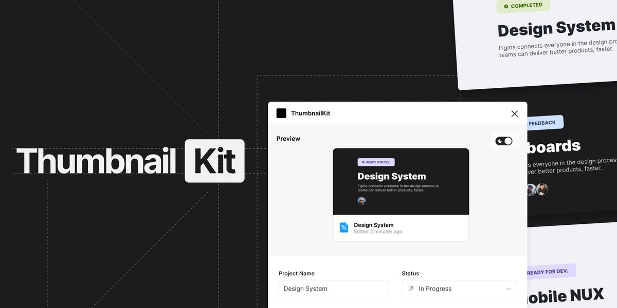 FigmaPlugins's tweet photo. Thumbnail Kit #figmaplugin
With this plugin you can quickly generate thumbnail covers for your project, it includes project status, file name, description and the ability to add avatars as collaborators.

https://t.co/G1TNYyDQX7

@figma https://t.co/JsS5wgpjJ7
