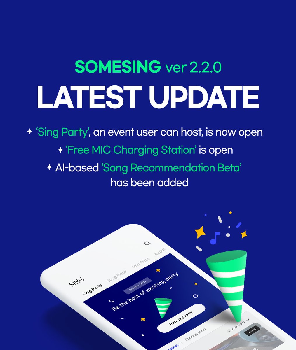 somesinglovers's tweet photo. We are pleased to successfully launch our latest v.2.2.0! Please refer to the below link to see what new features are!
▶ https://t.co/36UFnmTRA5

📱SOMESING Download
https://t.co/pkVPGv0phv

#SOMESING #UPDATE #New #Feature #SingParty https://t.co/ZKc2vIBzpy