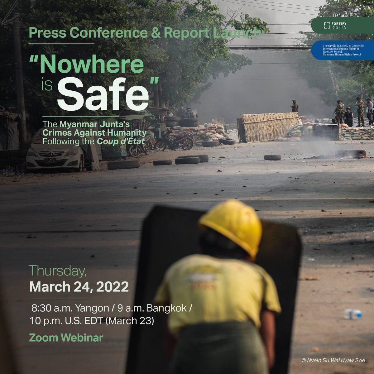 HayMar67645826's tweet photo. Join us in 10pm EDT/ 8:30am Myanmar time for event in English &amp; Burmese languages on new @FortifyRights @schellcenter report on mass atrocity crimes,“Nowhere is Safe”.Register here https://t.co/22oHWIt3uk #ICRC_HelpYouthActivists  #WhatsHappeningInMyanmar https://t.co/7qDFRtdtgD
