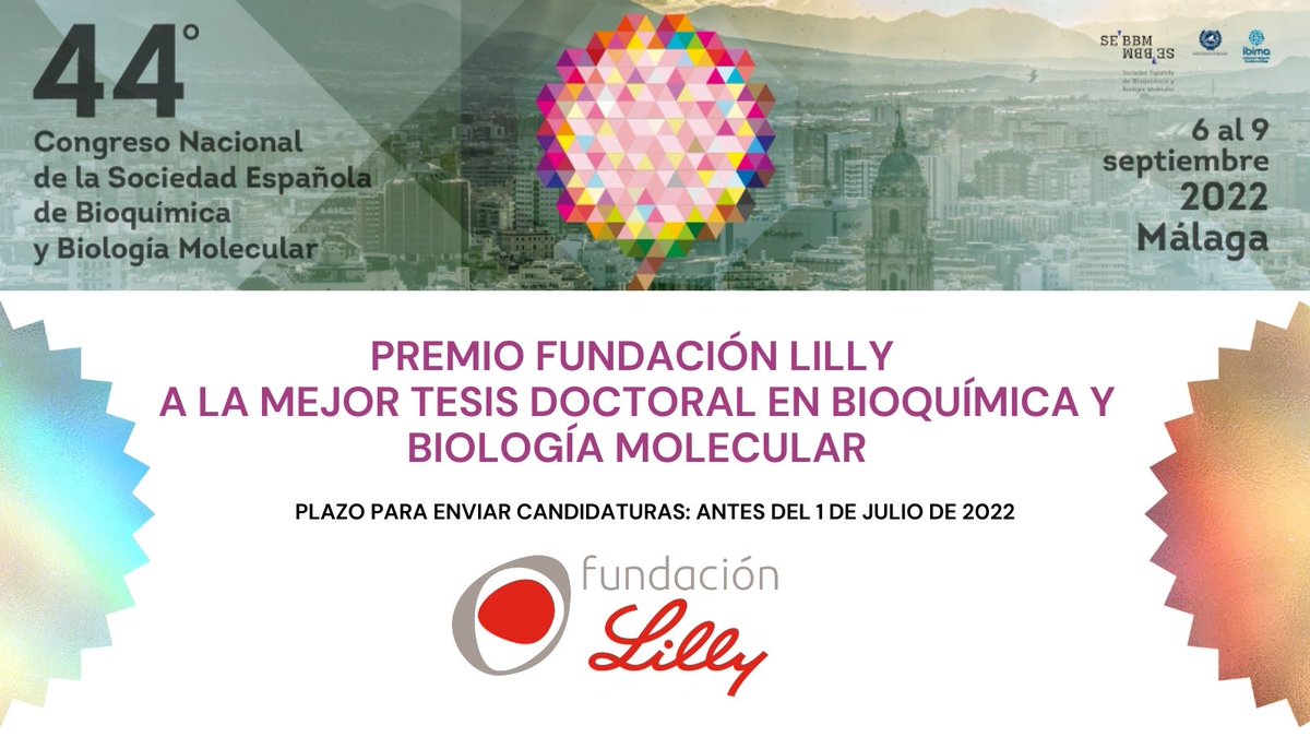 Si eres socio de la SEBBM y has defendido tu Tesis Doctoral entre el 1/07/2021 y el 30/06/2022, preséntate al Premio <a href="/FundacionLilly/">Fundación Lilly</a> a la Mejor Tesis Doctoral en Bioquímica y Biología Molecular. 
Recepción de candidaturas hasta el 1/07/2022 👉 bit.ly/3LpIL6z