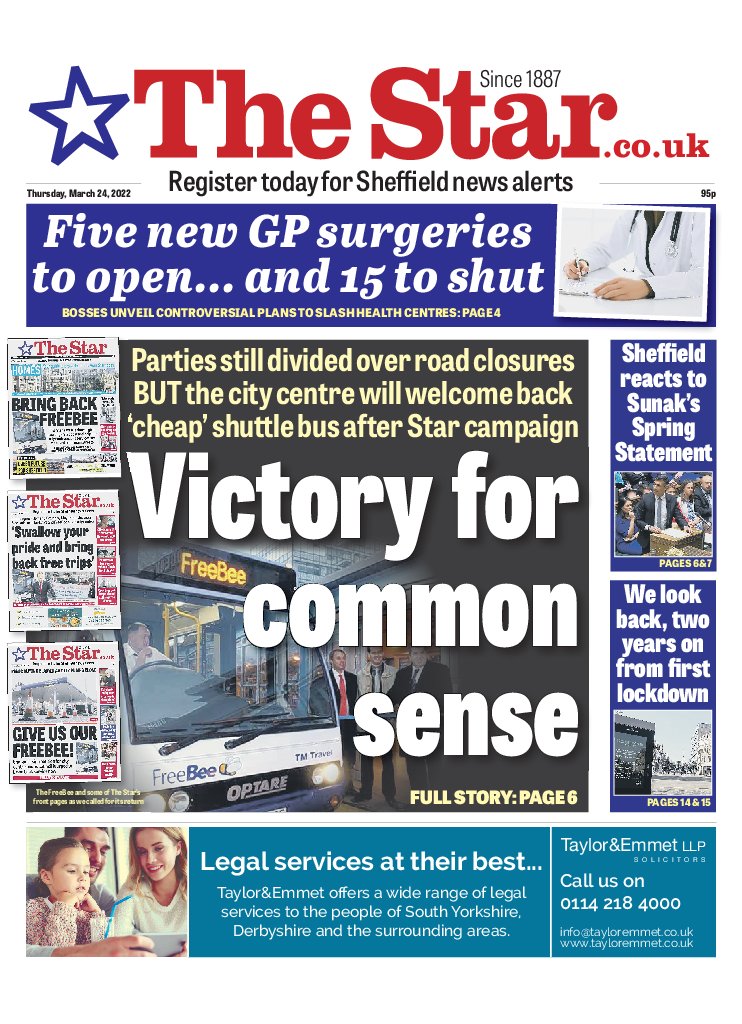Quite the mixed bag today, fantastic news that a cheap shuttle bus will ease accessibility in town. Not so good that 15 GP surgeries could be replaced with just 5. Very interested to hear doctors'opinions on that. Today's <a href="/SheffieldStar/">The Star, Sheffield</a> ...