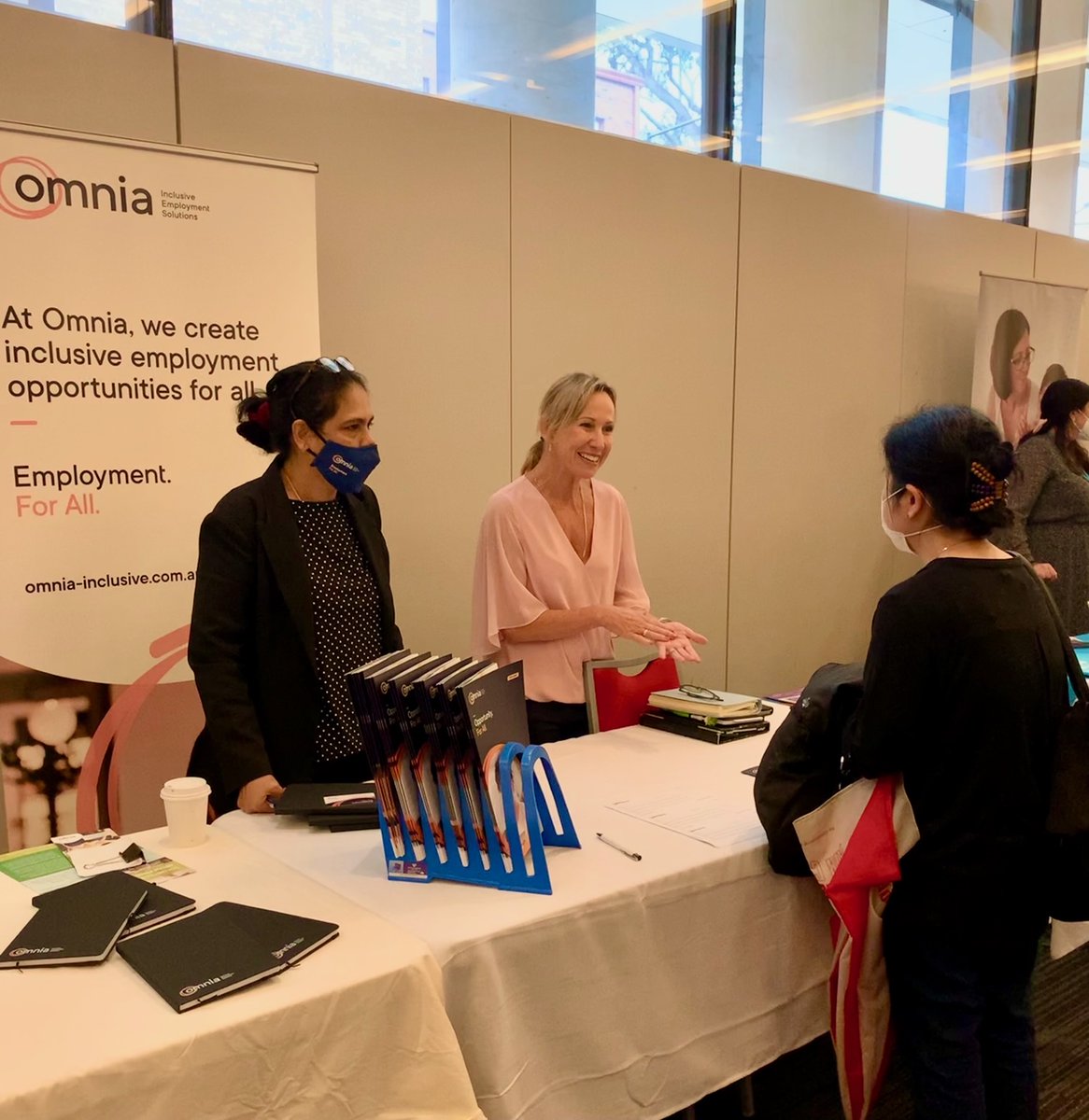 OmniaInclusive's tweet photo. Our team had a great time meeting everyone today at the Northern Sydney Expo for People with a (dis)Ability! Learn more about how we can assist you with gaining vital skills &amp; securing a meaningful, long-term career at: https://t.co/88VyMXp9VG https://t.co/ZM4nu9wdKm