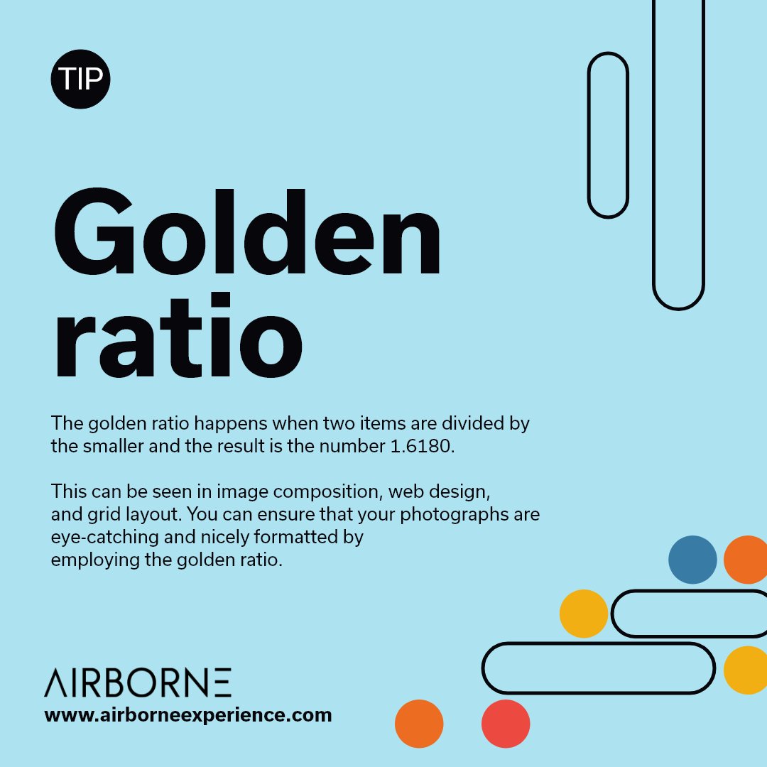 AirborneExp's tweet photo. Golden ratio

The golden ratio happens when two items are divided by the smaller and the result is the number 1.6180. This can be seen in image composition, web design, and grid layout. https://t.co/WhqGLN2wmF