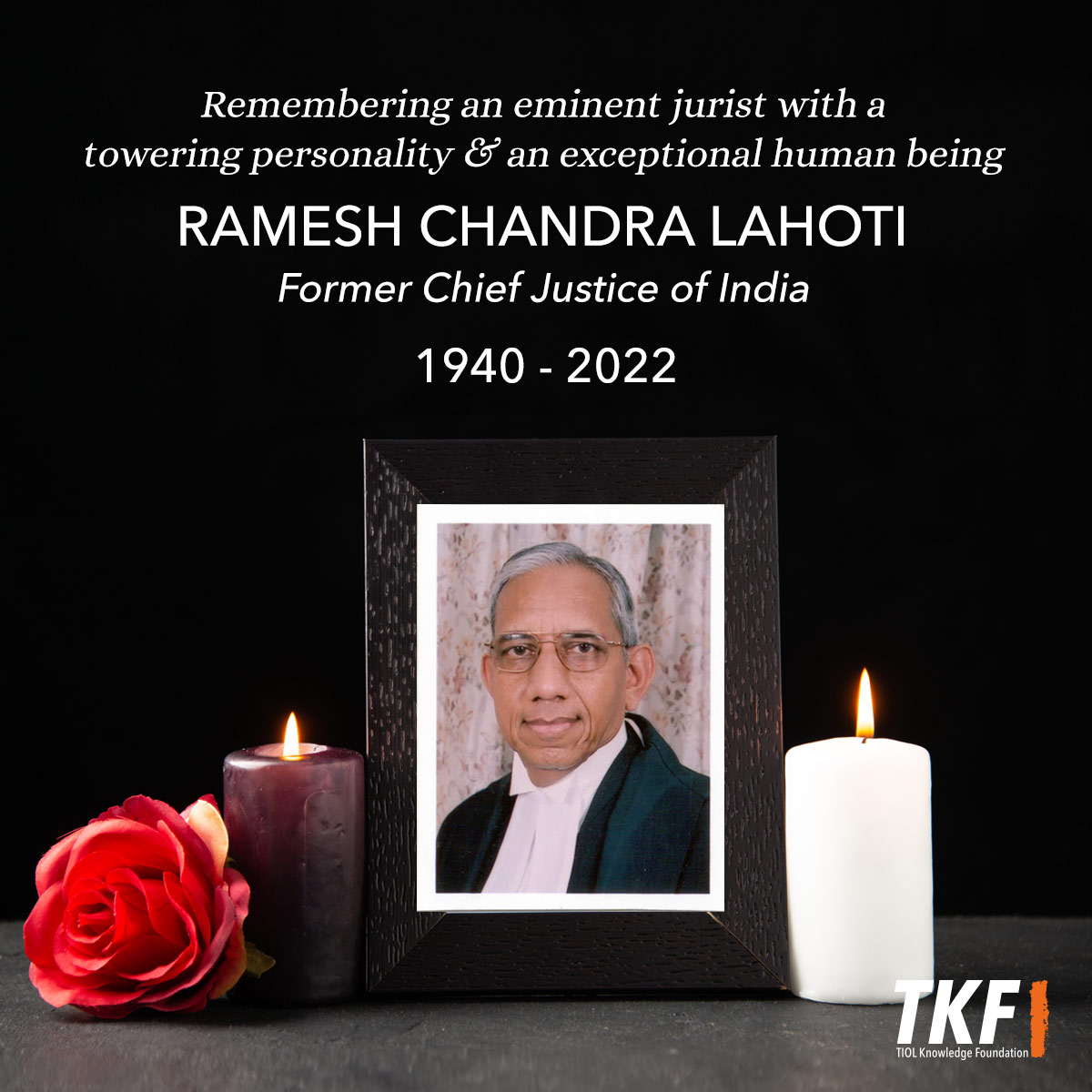TiolTaxCongress's tweet photo. We are deeply saddened at the loss of our fatherly mentor and patient guide former CJI Justice RC Lahoti.
As an eminent jurist, he made remarkable contributions to Indian Jurisprudence. May God grant eternal peace to the departed soul. https://t.co/iipgfDHcbs