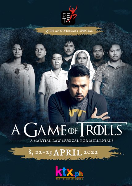 FlowGalindez's tweet photo. Magbabalik ngayong April via @KtxPH ang #GameOfTrolls ng @petatheater. https://t.co/Jx7qKMkkZR https://t.co/vSJHZXbXKj