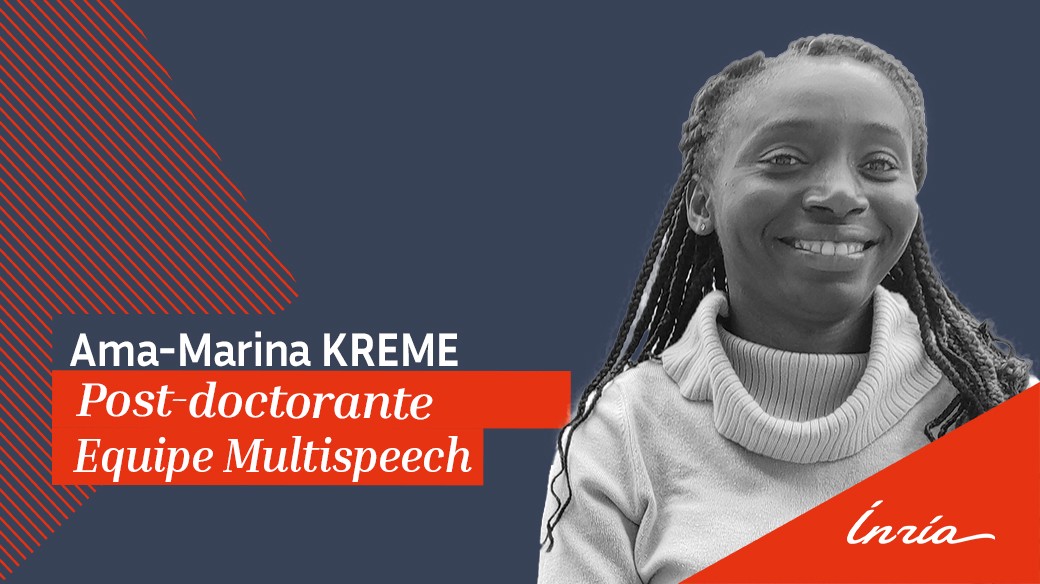 Inria_Nancy's tweet photo. #VisagesdInria Bienvenue à Ama-Marina Krémé, équipe #Multispeech @Inria @labo_Loria.
💬 Je travaille sur la reconstruction d'échantillons audio fortement dégradés. L'objectif, mettre en place un cadre #mathématique pour ce problème &amp; des #algorithmes pour sa résolution numérique. https://t.co/KpRkTOZbIG