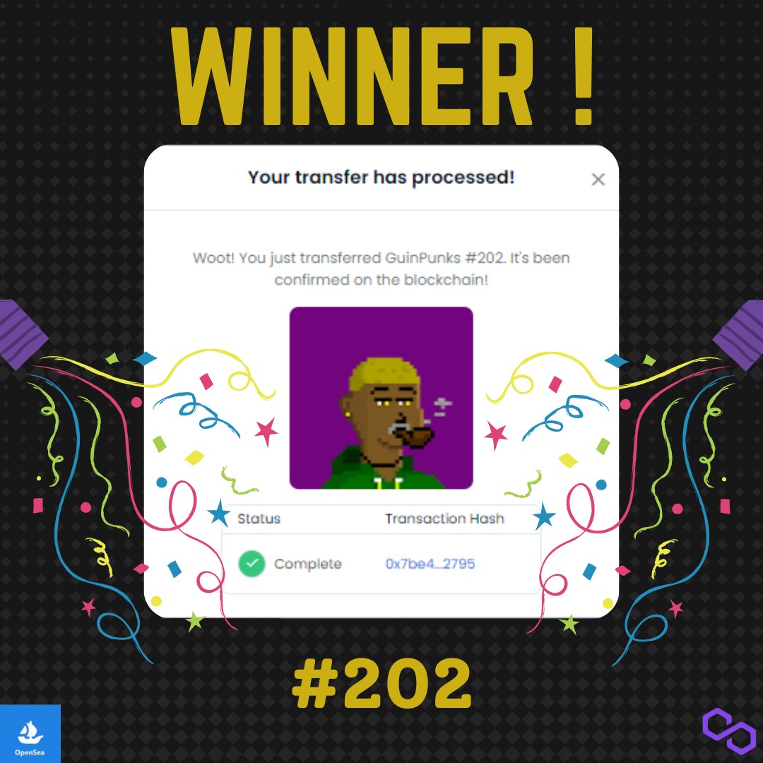 GuinPunks's tweet image. Congratulations to the winner 🎉🔥.

For those who are late for the giveaway, don't be sad😭, because there will be another surprise from guinpunks❤️.