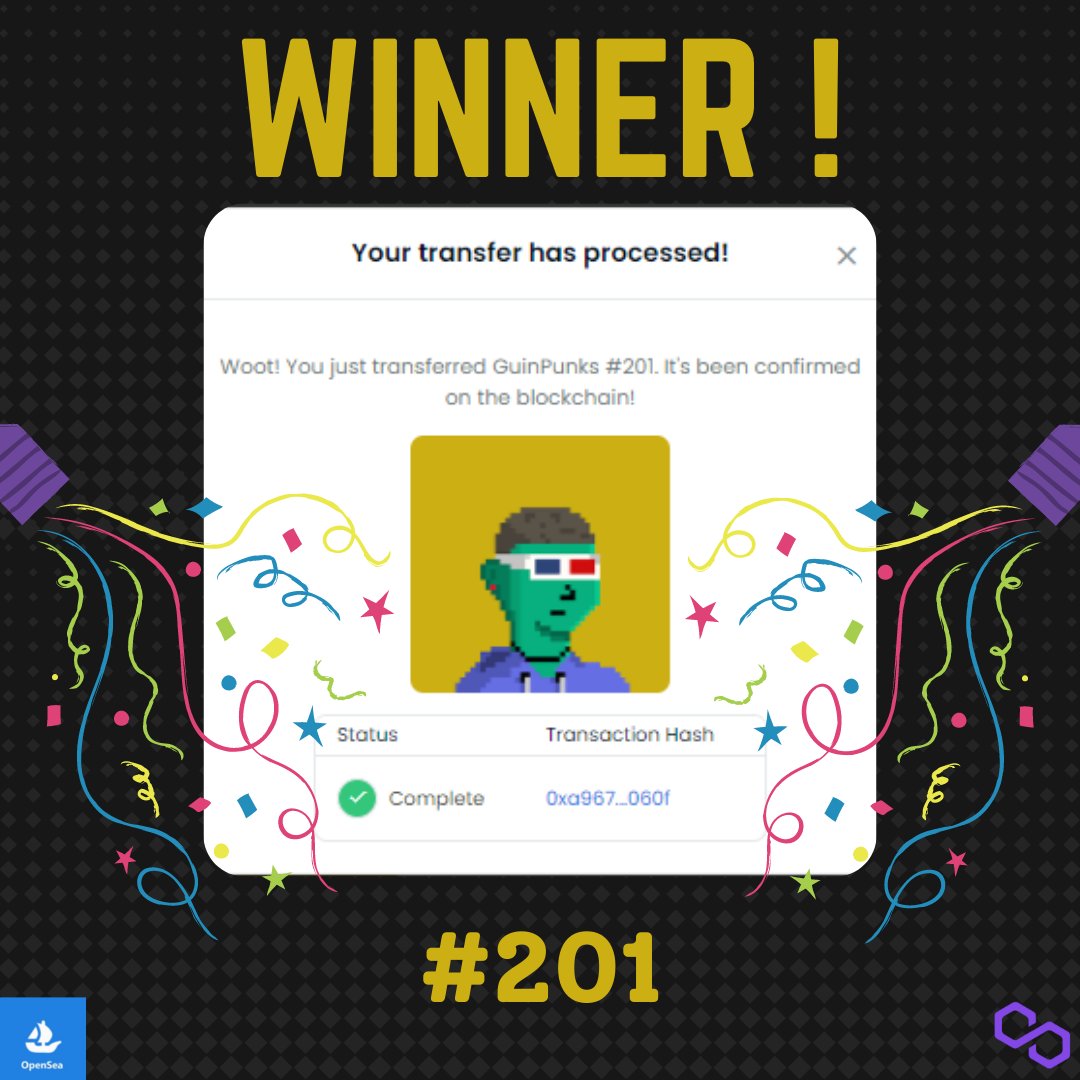 GuinPunks's tweet image. Congratulations to the winner 🎉🔥.

For those who are late for the giveaway, don't be sad😭, because there will be another surprise from guinpunks❤️.