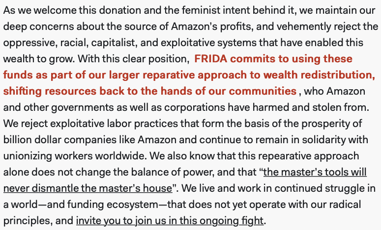 martinmodlinger's tweet image. Die feministische Förderorganisation @FRIDAfund erhält 10 Mio. USD von @mackenziescott. Sie wird damit (wie bisher) herausragende Arbeit leisten - aber noch wichtiger ist, wie sie mit der Spende umgeht: Als Auftrag, #Reparationen zu leisten. #Stiftungen, lest @SinfullyAlive!