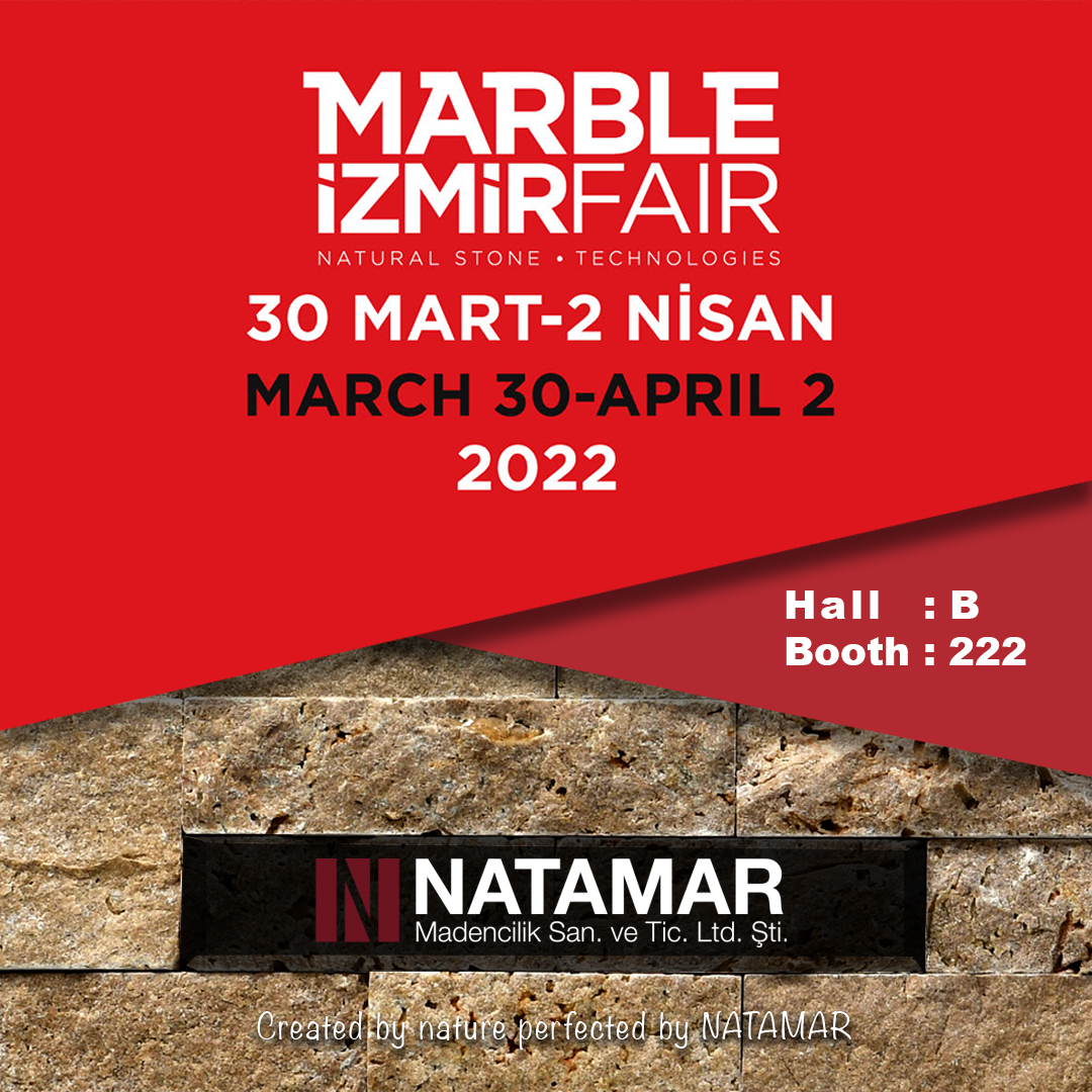 We will be participating Marble Izmir #Fair, which will take place between 30 March - 2 April.  We will be waiting for all our participants who want to visit us in Hall B, Stand 222.

 #izmirmermerfuarı #marbleizmir #marbleizmirfair #fuarizmir #izmirmarble #turkishmarble