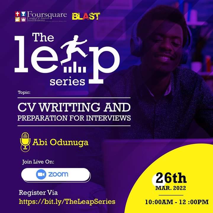 4sqBlast's tweet photo. BLAST LEAP SERIES presents another opportunity to stand out from the crowd✨✨
Topic: CV Writing and Preparation for Interviews
Speaker: Abi Odunuga
Growth is a continuous process, take part and join the moving train!✨
#BLAST #leapseries https://t.co/pJ63Cf324a