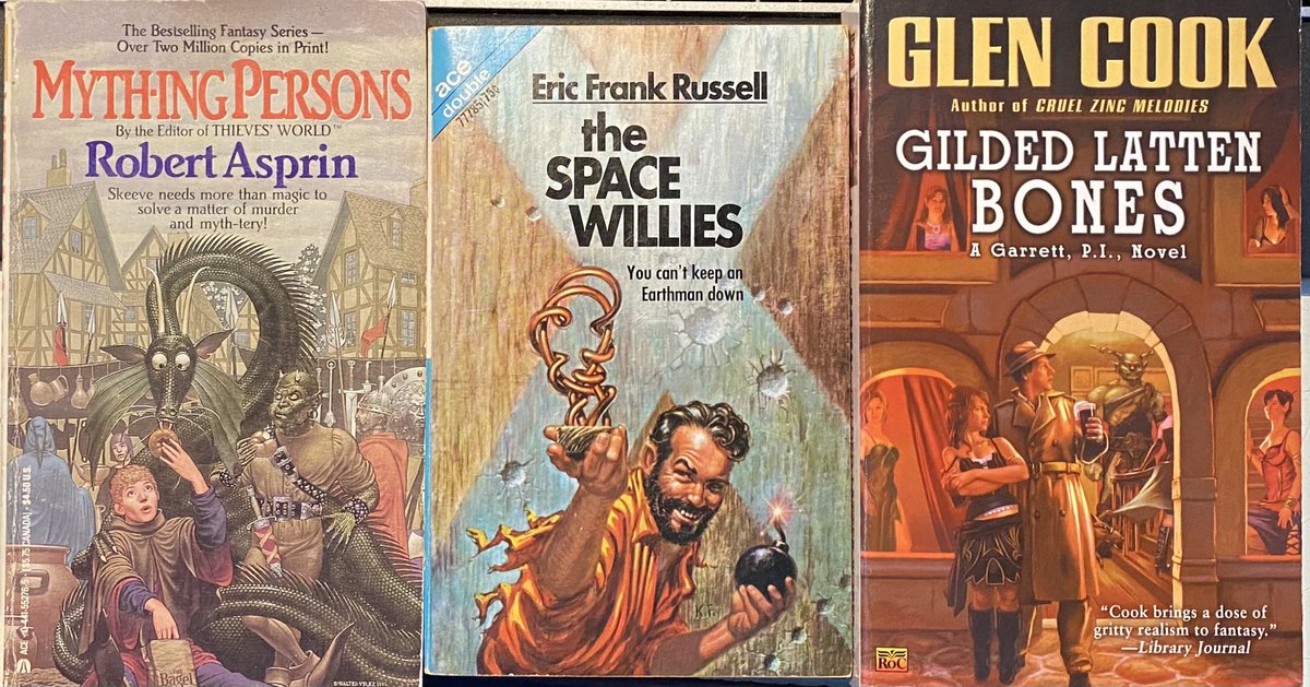 StuartKells's tweet photo. A few of yesterday and today’s pulpier finds. #Ace #ROC #EricFrankRussell #scifi #AceDouble. https://t.co/H0KduXTGxH