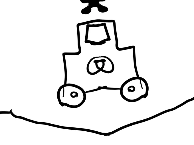 ムスッコさん画。対称定規(線対称に描画できる)を教えると車を描いたのが一枚目、キャンバスを大きくしてと言われて縦長に足すと、車の変形ロボ(上に乗ってる赤いのは「しゃかしゃかちゃん」らしい)を描いてた✍️カックイ 