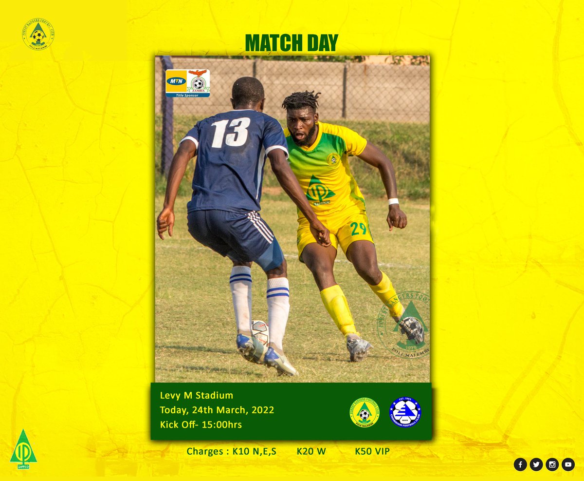 FoleMalembe's tweet photo. 🌲🚨 MATCH 𝗗𝗔𝗬 🚨🌲

WEEK 28
🏆 #MTNSuperLeague
⚽️ Forest Rangers vs Chambishi FC
📆 Today, 24th March 2022
🏟 Levy Mwanawasa Stadium 
🕒 15h00

#Matchday
#ForCha
#FoleMalembe https://t.co/6WCZbNRtP9