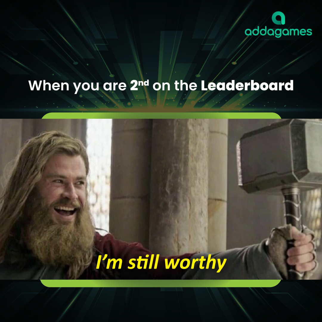 PlayAddaGames's tweet photo. You can still win prizes if you rank in the Top 5 on the leaderboard 🤩
.
#addagames #Thor #MEMES #memesdaily #memes2022 #IPL2022 https://t.co/aF9O51DnvA