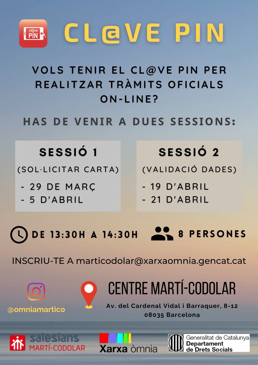 Nou curs de Cl@ve Pin, dividits en dues sessions, on et permetrà i aprendràs a realitzar tràmits oficials on-line 📲
Inscriu-te a: marticodolar<a href="/xarxaomnia/">Xarxa Òmnia</a>.gencat.cat
#puntomnia #novestecnologies #clavepin @xarxaomnia