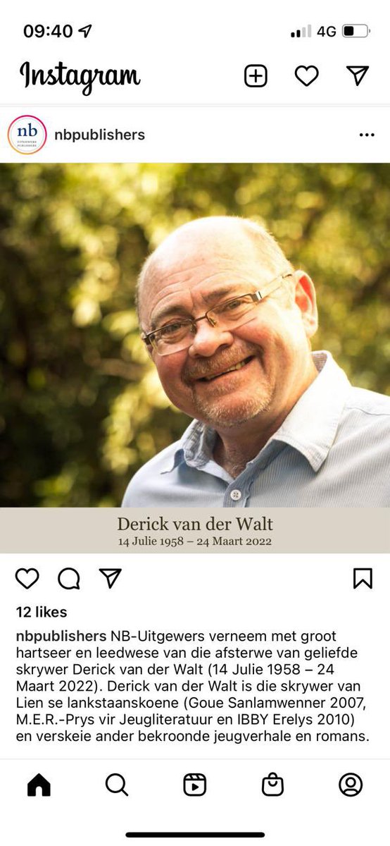 1/2I am heavy hearted to hear about the passing of the inimitable Afrikaans author, @derickvanderwalt Derick authored #lienselankstaanskoene - a story that certainly changed my life, but also those of many young South Africans. I know that a multitude of English schools included