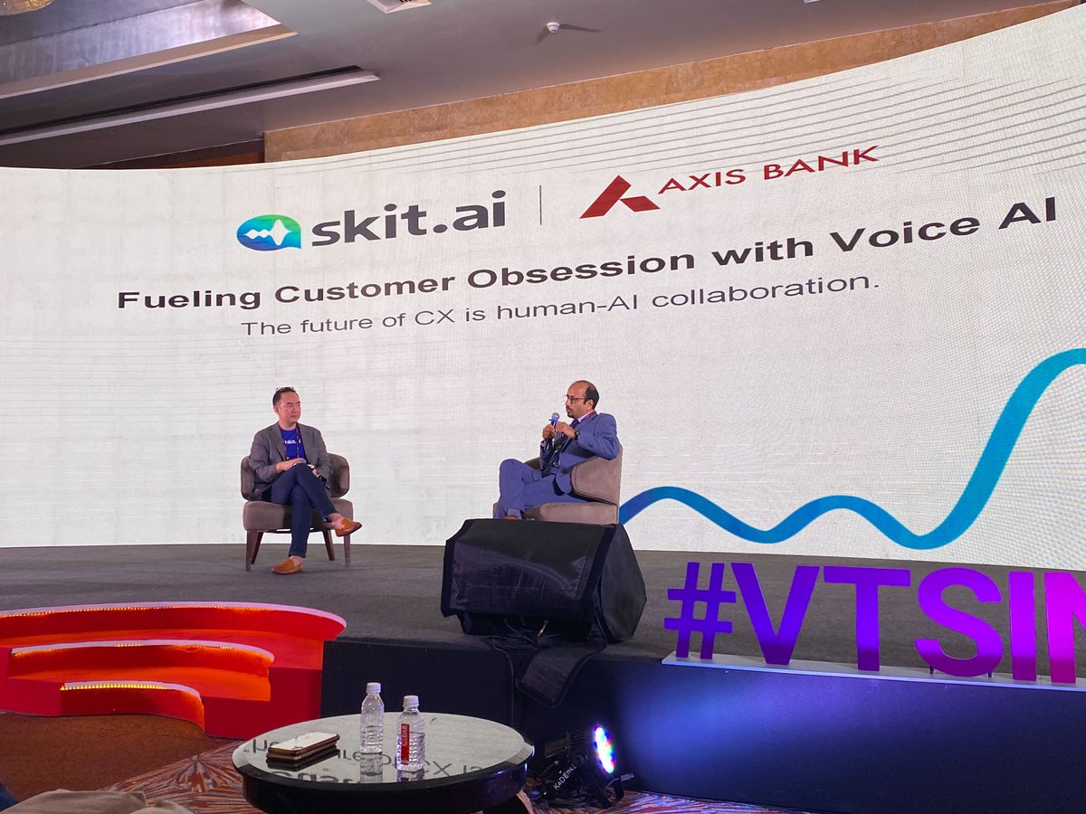 Skit_ai's tweet photo. We just wrapped up an enthralling fireside chat between @ratankesh, EVP &amp; Head of Retail Operations and Service, Axis Bank, and Richard Nelson Cho, CFA, our Head of Product.

#voicetechsummit https://t.co/JAl1jlczYo