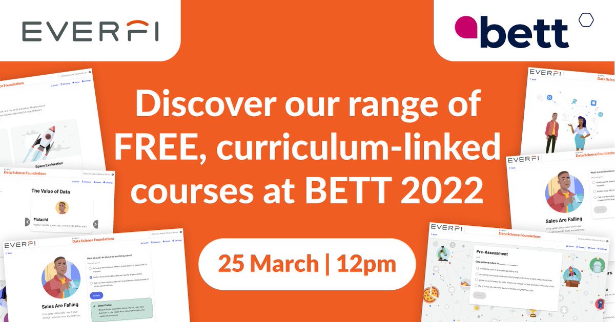 everfi_teachUK's tweet photo. Join us for our Tech in Action talks taking place on Friday 25th from 12PM at BETT. We will be hosting two interactive sessions showcasing our free digital platform. 

#BETT #BETT2022 #edutwitter https://t.co/CaWNYtTUeV