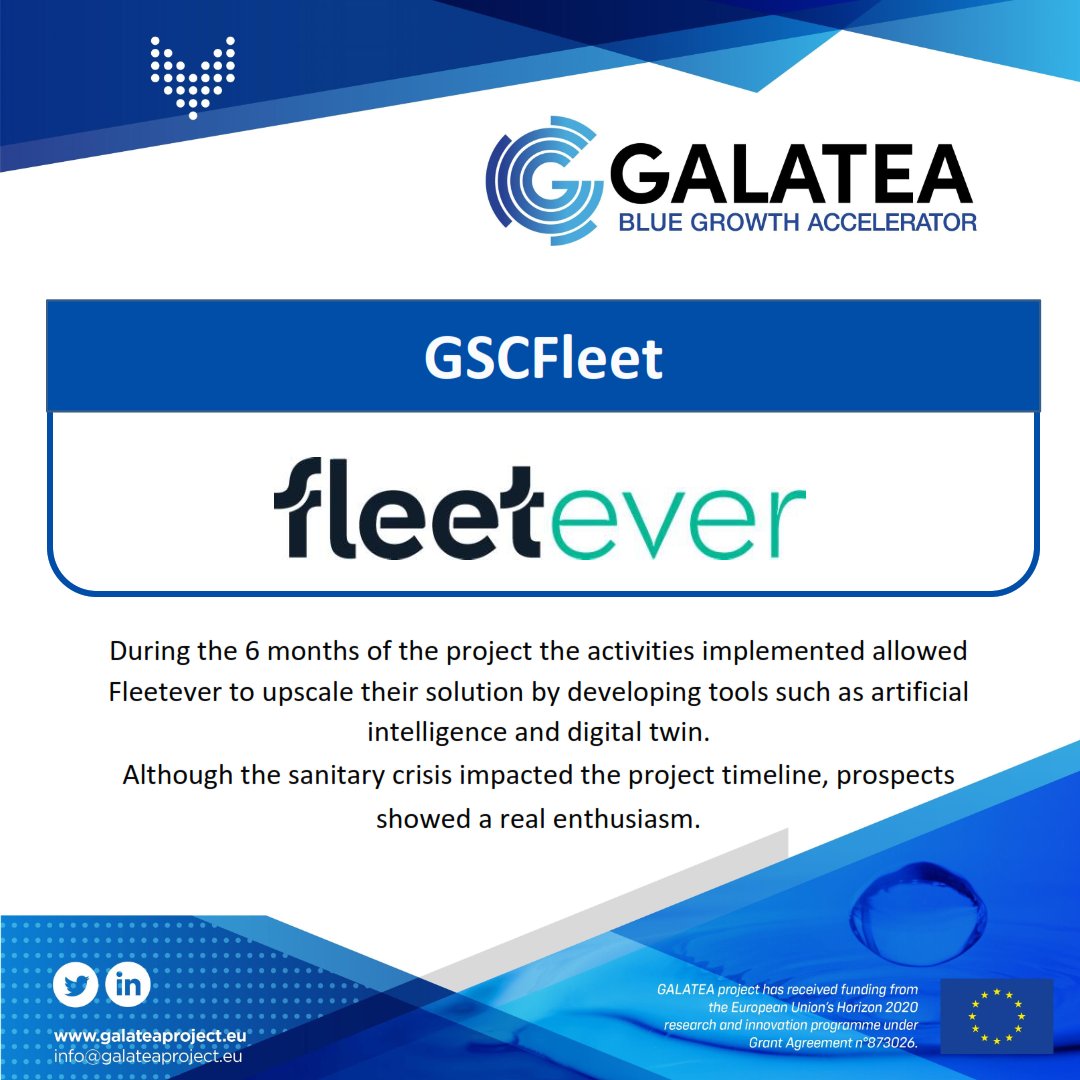GALATEA Blue Grow Accelerator (@galatea_project) on Twitter photo 👉 Granted under the 1st Open Call for Vouchers, the GSCFleet project aimed at simplifying maritime import/export operations and overall ease of the #supplychain management for #SmartPort through a digital platform.
<a href="/PoleMerMed/">Pôle Mer Méditerranée</a> <a href="/EU_Growth/">Internal Market, Industry, Entrepreneurship & SMEs</a> <a href="/EU_EISMEA/">EISMEA</a> <a href="/Clusters_EU/">European Cluster Collaboration Platform (ECCP)</a> 👉 Granted under the 1st Open Call for Vouchers, the GSCFleet project aimed at simplifying maritime import/export operations and overall ease of the #supplychain management for #SmartPort through a digital platform.
<a href="/PoleMerMed/">Pôle Mer Méditerranée</a> <a href="/EU_Growth/">Internal Market, Industry, Entrepreneurship & SMEs</a> <a href="/EU_EISMEA/">EISMEA</a> <a href="/Clusters_EU/">European Cluster Collaboration Platform (ECCP)</a>