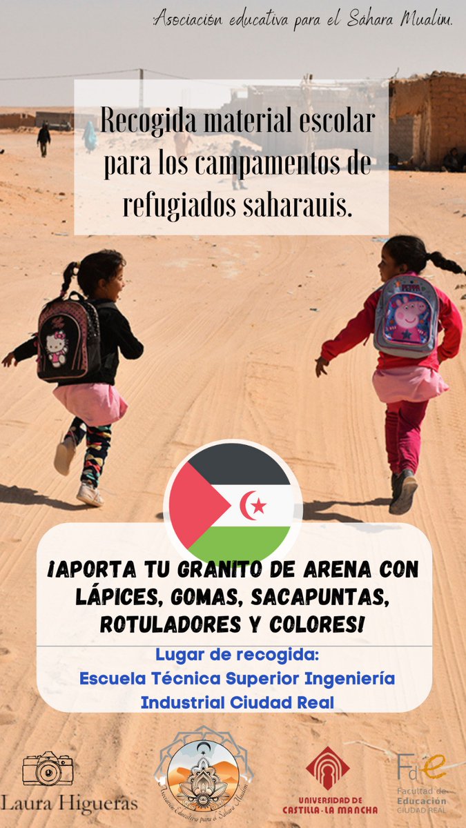 IndustrialesCR's tweet photo. Desde mañana se podrá depositar material escolar en nuestro centro para la asociación de ayuda al pueblo saharaui de la Facultad de Educación @FEdCR_oficial https://t.co/J09AbrCc2z
