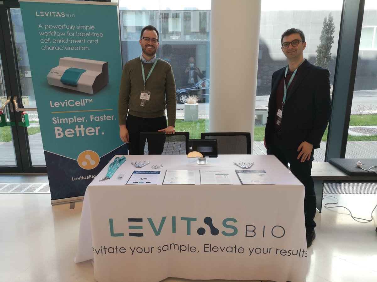 levitasbio's tweet photo. Live conferences are back and Spring is here! Our team is at #SYStem2022 in Vienna, Austria ready to talk to you about label-free cell enrichment! Alexander Jurkowitsch and Stefan Zaharievski are ready to go! @levitasbio #LeviCell. https://t.co/81x2m9YDj3 https://t.co/ppKaLRzXOW