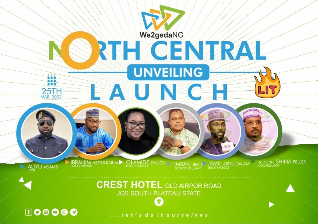 dawisu's tweet photo. North Central unveiling of the @officialwe2geda movement will take place tomorrow in Jos, Plateau State at 2:30pm. The event will also be shown live on @NTANewsNow starting from 3pm. To become a member visit https://t.co/7gahrLXAZ7 using this referral ID WE2ID7469. #We2GeDaLaunch https://t.co/XsGLxx5jPg