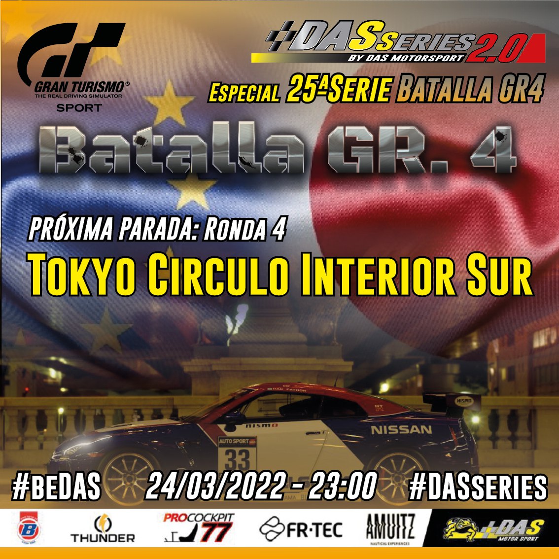 🇯🇵 ¡Volvemos a Japón! 🇯🇵

📆Penúltima ronda de esta serie Batalla GR4, en la cual ya quedan pocos coches por elegir y mucho por decidir

✏️Está la cosa que arde en todas las salas, que son como siempre. 10 😜

#beDAS
#DASseries