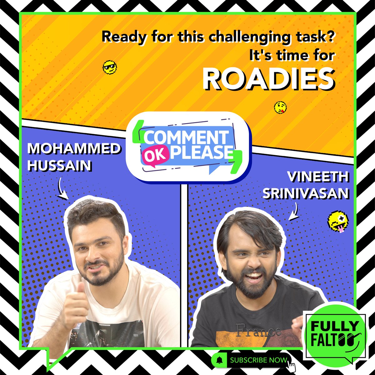 realfullyfaltoo's tweet photo. Idhar gaaliyaan toh bohot suni hai ab comment section bhi dekh lo! #BeFullyFaltoo

That's right! Next on Comment Ok Please coming right up is none other than ROADIES!

Watch only on Fully Faltoo YouTube channel! 
https://t.co/D9xF6i0px6

#CommentOkPlease #FullyFaltoo #youtube https://t.co/5WOLUqs8s2