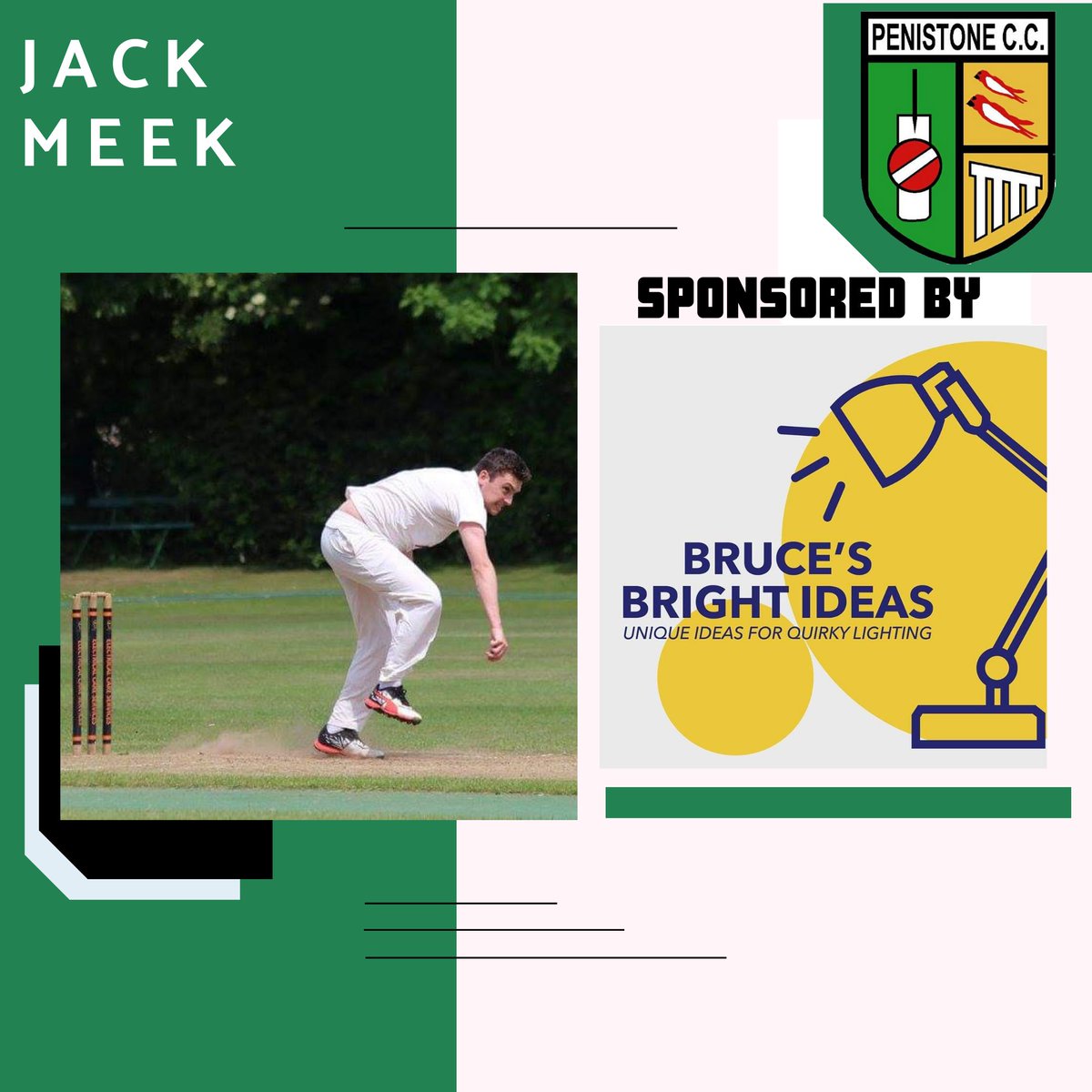 PenistoneCC's tweet photo. First XI opening bowler @Jackmeek17 has again been sponsored by @Bruce_Meek 
💡♻️🛋️
#angryfastbowler #brightspark #lightbulbmoment https://t.co/F8rNFs3Jdn