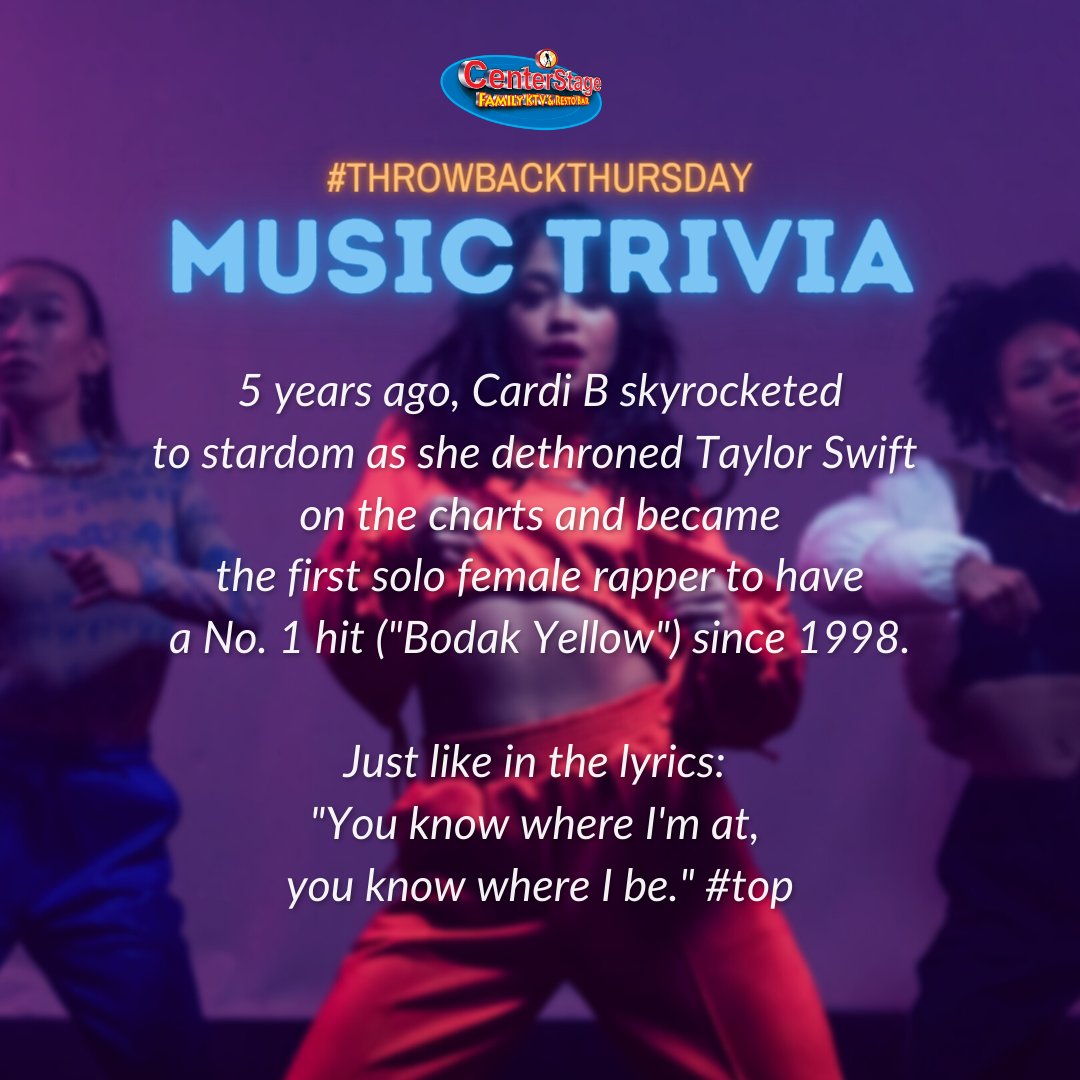 Step up with the swag and sing along to the American rapper's candidly bleeped lyrics. 🎤🙊

Feeling a little shy? Maybe a Bacardi shot can help. 😁🥃
 
#CelebrateSafely #CelebrateAtCenterStage #ktvmanila #karaokenight #karaokeph #karaokephilippines #CardiB #ThrowbackThursday