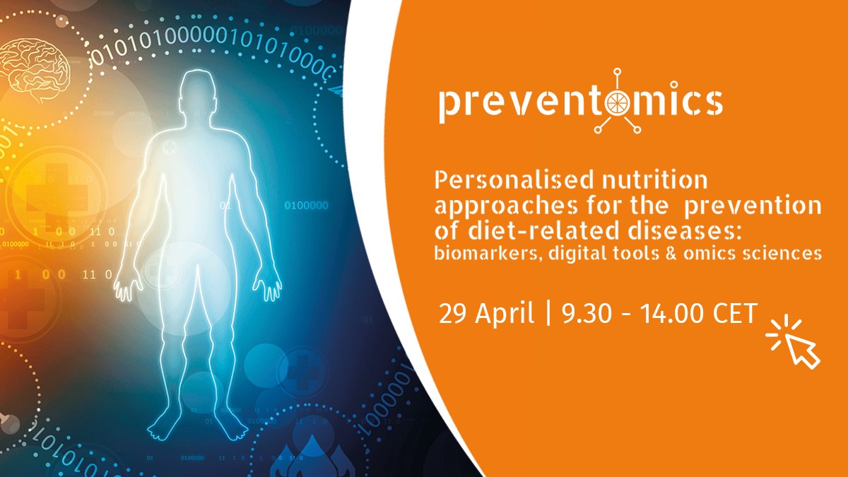 Preventomics_EU's tweet photo. The #PREVENTOMICS project organises its final conference, presenting the outcomes of the research done for the identification, modelling and assessment of consumer, genetic and circulating biomarkers in #PersonalisedNutrition 

🗓️29 April 

Register here👉 https://t.co/AQBuQMMYSs https://t.co/3uGqp1nxwV