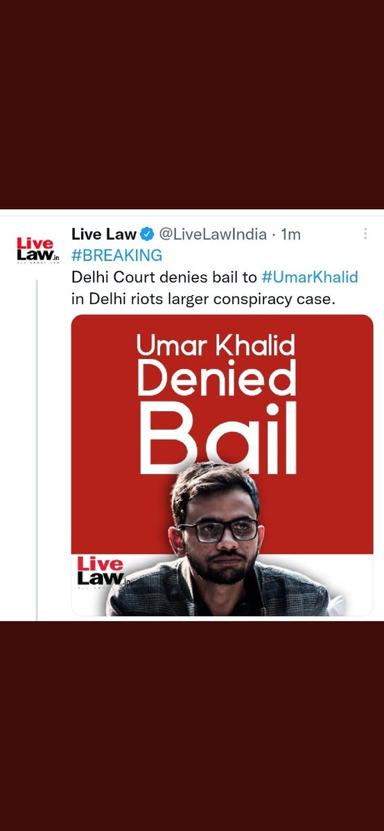 Delhi Court refused to grant bail to #UmarKhalid, who caused riots in Delhi, all these people belonging to Tahir Hussain and Aam Aadmi Party are traitors to the country.