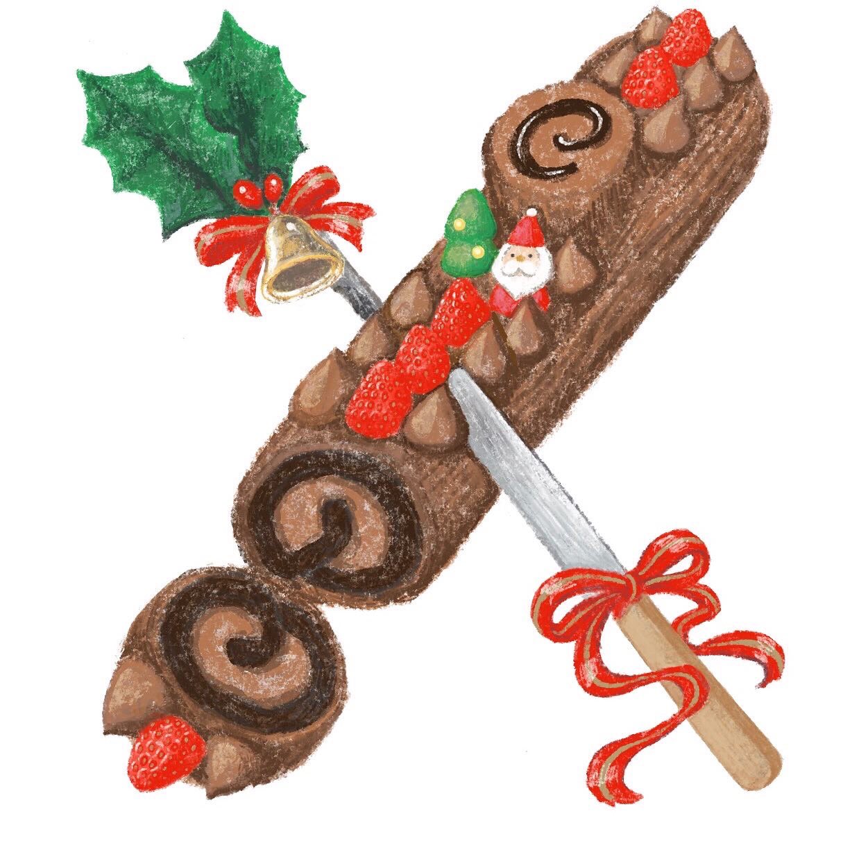 Kanako Ikegaya Ikca Drawing たべものatoz Xmascake 季節外れのクリスマスケーキ ブッシュドノエルにサンタさん あと2枚で完成です たべものatoz 食べ物イラスト T Co Bef8udvmiw Twitter