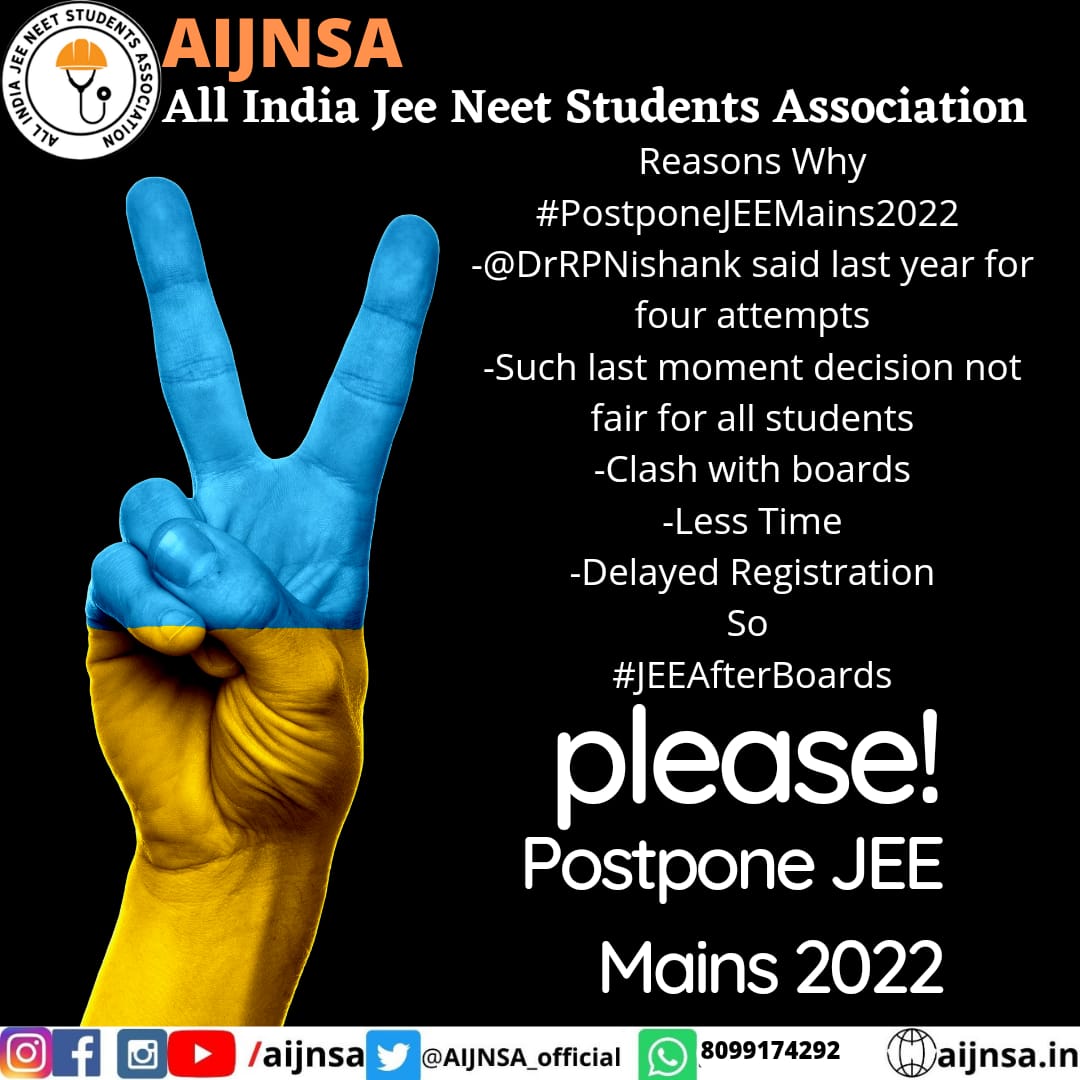 IamSaurav_1's tweet photo. #PostponeJEEMains2022 is need of the hour becoz Boards are clashing. Conducting both important exams in similar time is implausible. It's my meek solicitation @DG_NTA prithee take a stand on this issue briskly&amp;conduct #JEEAfterBoards
#FourAttemptsForJEEMains2022
@IamSaurav_1 https://t.co/dpuwf4NKBy