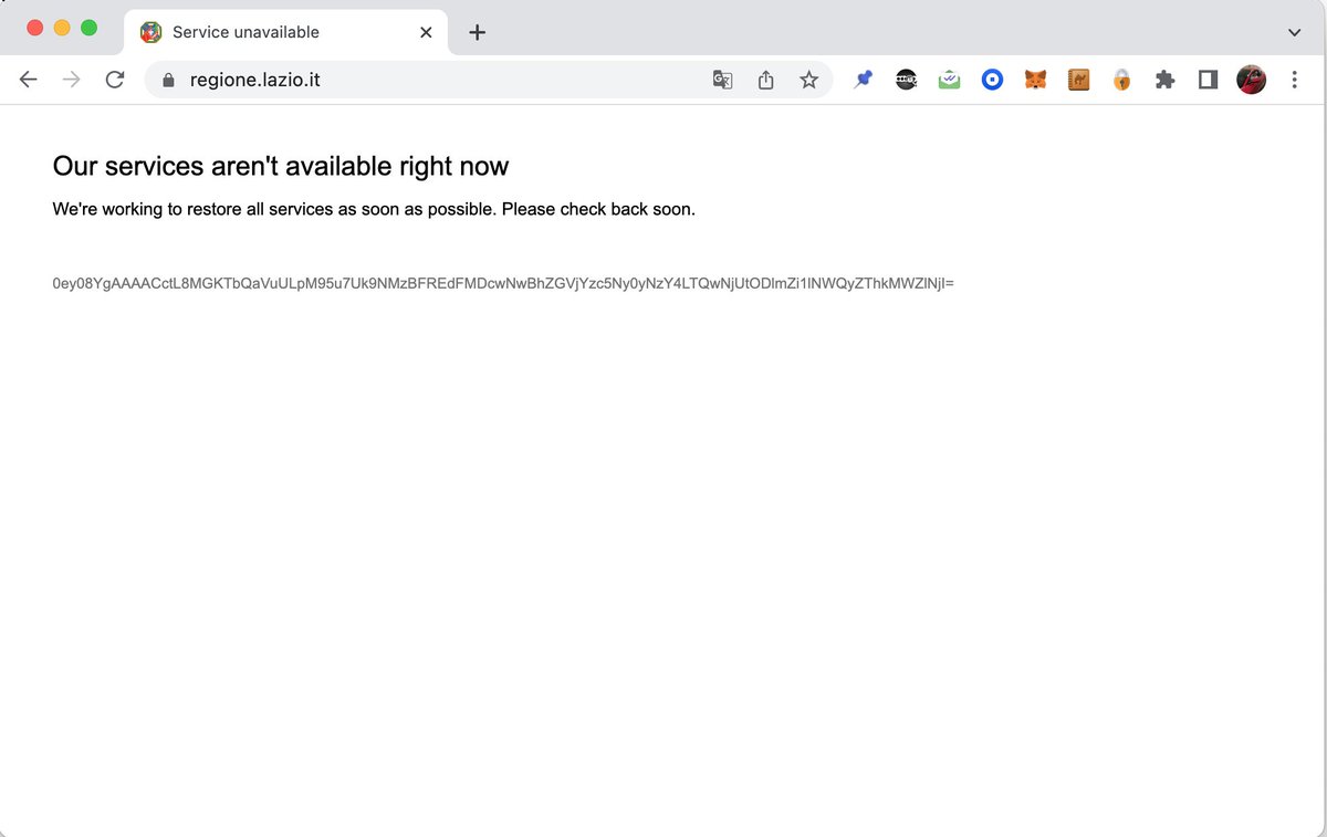 Ancora un down del sito della Regione Lazio.
#regionelaziodown

Our services aren't available right now
