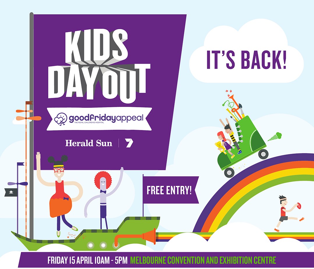 GoodFriAppeal's tweet photo. Kids Day Out is back on Good Friday for the first time since 2019 🎉
 
Bring the family to Kids Day Out, supported by @cityofmelbourne on April 15 for a day of activities and entertainment at @MCEC, while raising funds for @RCHMelbourne.
 
More details: https://t.co/f6UN99GhGT https://t.co/uDj803yZkt