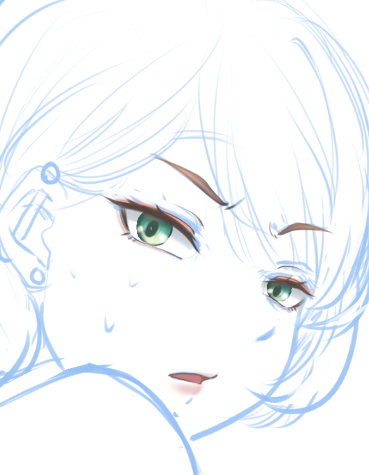 先に目を描きこむって変なやり方してるけど、後々仕上げるのが面倒と感じる表情差分が先に出来上がるという利点もある
これは表情差分だけできた四枚です、どんな目にあってるのか想像してみるのも楽しいかもしれない 