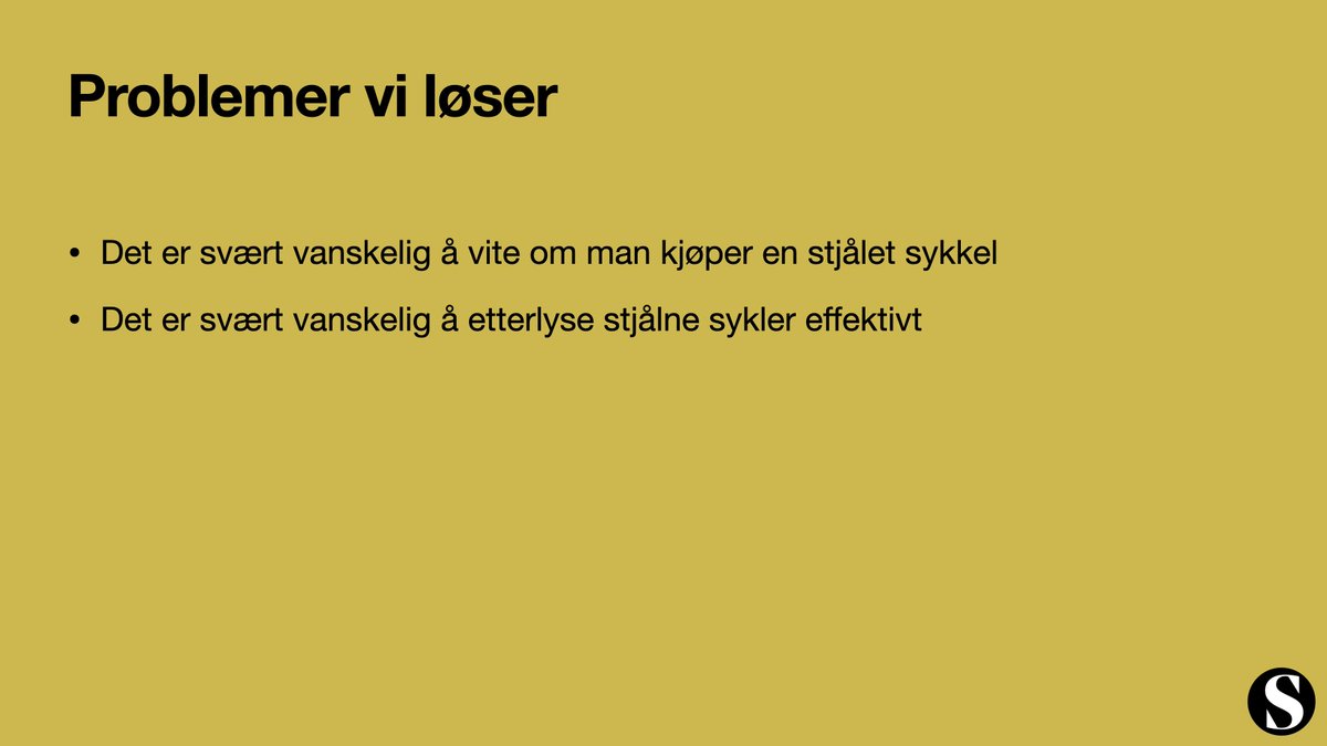 sykkelbasen's tweet photo. @janbarstad De to viktigste problemene #sykkelbasen skal løse:
1) Det er svært vanskelig å vite om man kjøper en stjålet sykkel.
2) Det er svært vanskelig å etterlyse stjålne sykler effektivt. https://t.co/fcN9xdBGxx