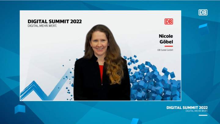 Jetzt geht's los! Nicole Göbel, Vorsitzende der Geschäftsführung @dbsystel, eröffnet den #digitalsummit2022. Ich freue mich auf einen spannenden Tag mit vielen inspirierenden Momenten. #digitalmehrwert