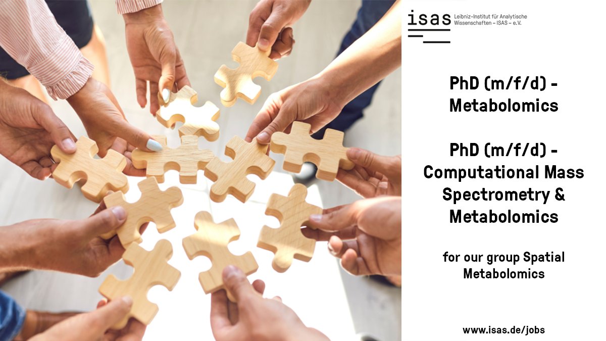 Leibniz-Institut für Analytische Wissenschaften (@isas_leibniz) on Twitter photo Join <a href="/pphapale1/">prasad phapale</a> & his team! Our @BMBF_Bund research group Spatial Metabolomics uses #massspectrometry, #imaging & #multiomics to decipher metabolomic changes in order to enable new/better treatments for cardiovascular diseases & #cancer. We’re hiring 2 #PhDs (1/2) Join <a href="/pphapale1/">prasad phapale</a> & his team! Our @BMBF_Bund research group Spatial Metabolomics uses #massspectrometry, #imaging & #multiomics to decipher metabolomic changes in order to enable new/better treatments for cardiovascular diseases & #cancer. We’re hiring 2 #PhDs (1/2)