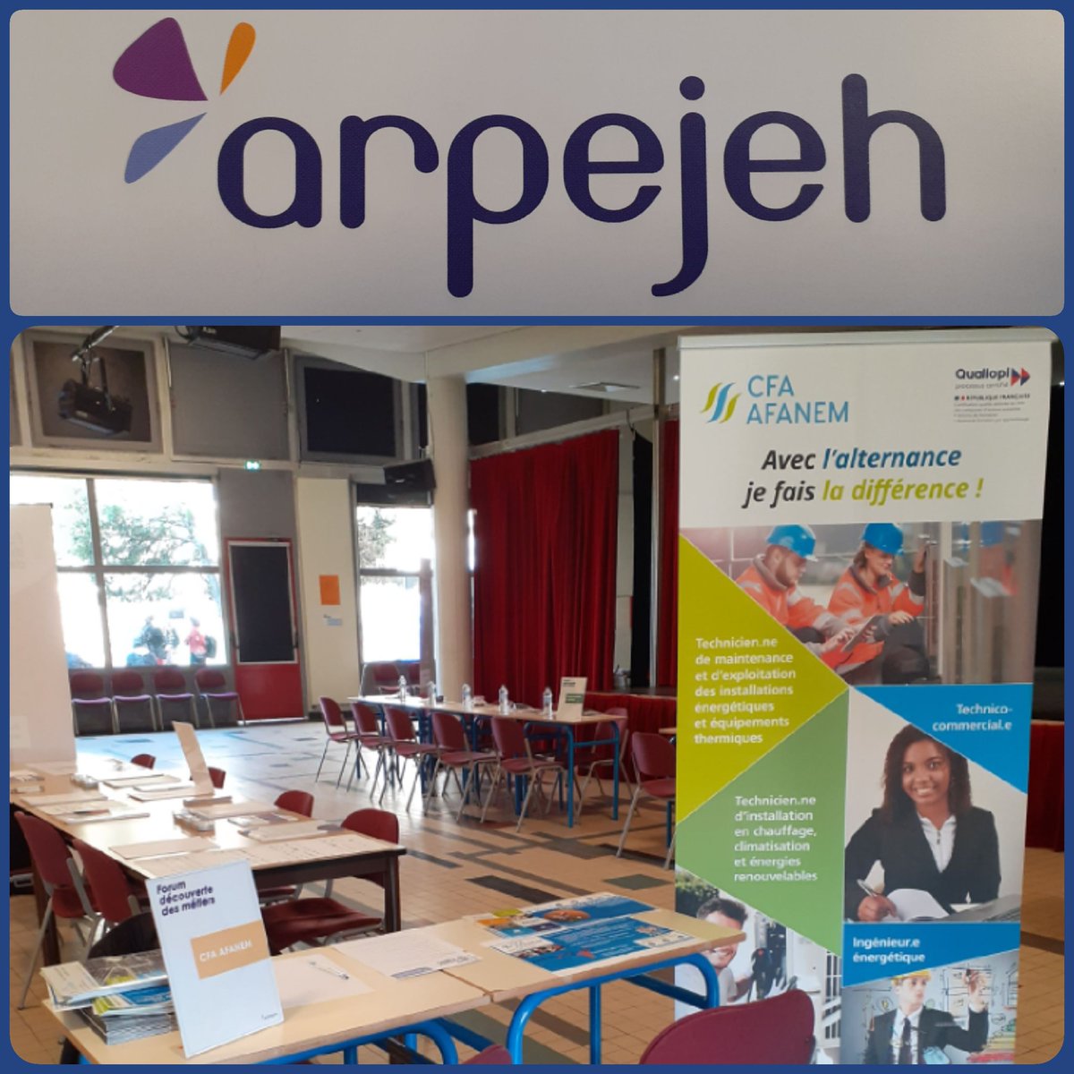 🗓 Le CFA AFANEM est présent aujourd'hui sur le forum découverte des métiers organisé par <a href="/Arpejeh/">arpejeh</a>. Objectif : faire découvrir les métiers du génie climatique 🌱 aux collégiens et lycéens en situation de handicap ♿ 
<a href="/DMPEnergie/">Des métiers pleins d'énergie !</a> <a href="/_FEDENE_/">FEDENE</a>
#Handicap #apprentissage #Energie