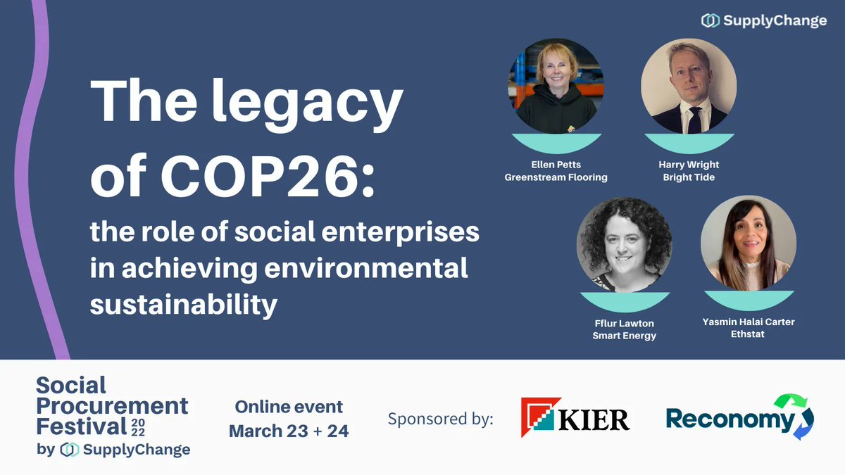 🌎Coming up at 09:35 - The legacy of COP26: the role of social enterprises in achieving environmental sustainability Ellen Petts @CarpetsCIC, Harry Wright Bright Tide, Fflur Lawton <a href="/SmartEnergyGB/">Smart meters</a>, Yasmin Halai Carter <a href="/Ethstat/">Ethstat Ethical Stationery C.I.C</a> 

👉 buff.ly/3qW7wj8 #socialprocure22