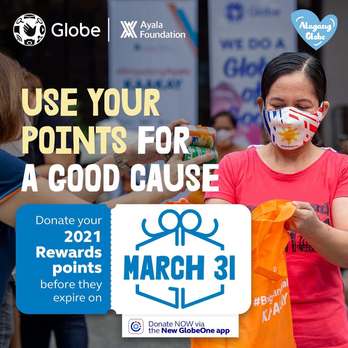 ayalafoundation's tweet photo. Hunger needs an immediate response! Donate your Globe Rewards points now to Globe of Good and help us alleviate hunger and provide livelihood training to communities! All while saving your points from expiring on March 31. 💙 #GlobeOfGood #RewardsOrRegrets https://t.co/8cRwVrYz0f