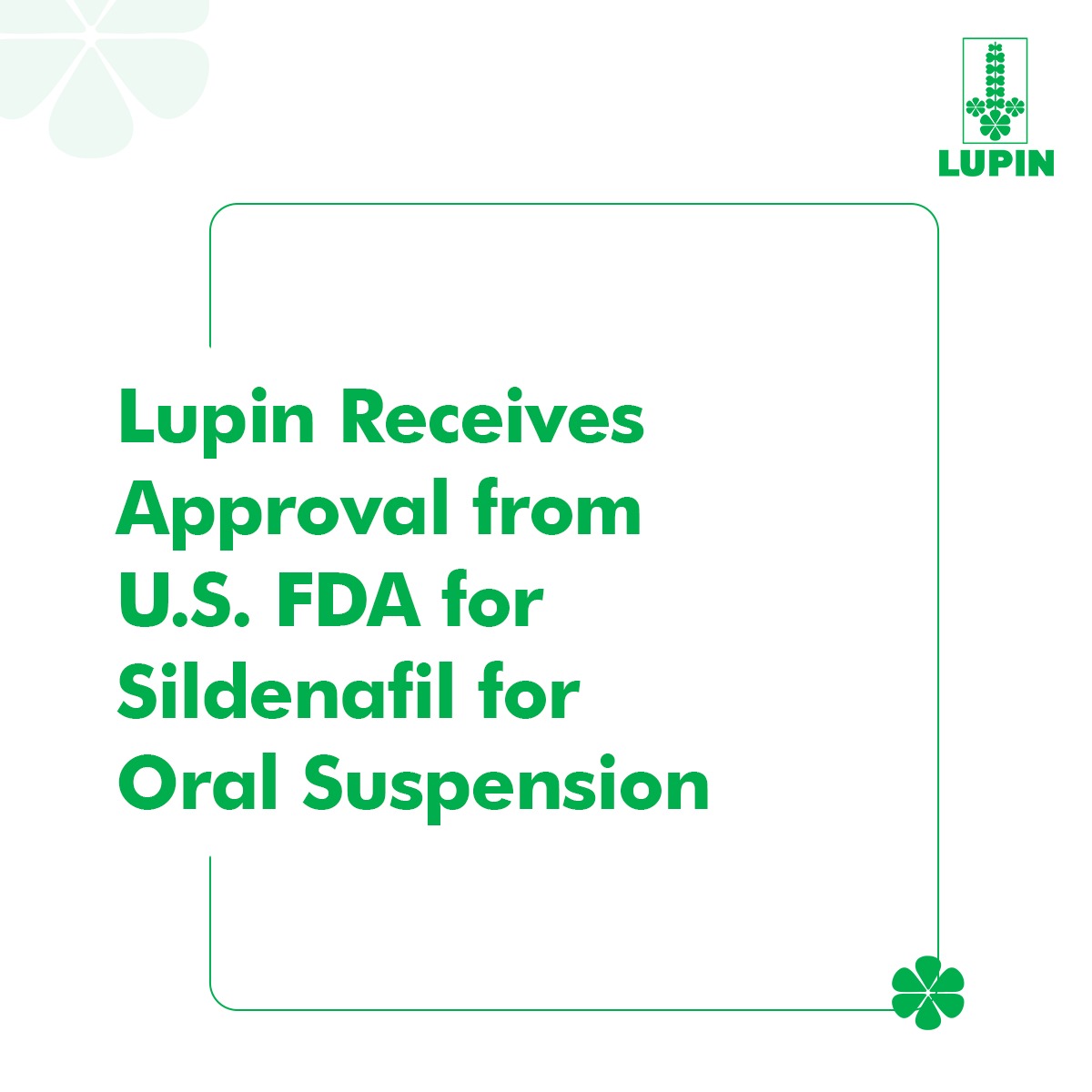 LupinGlobal's tweet photo. #Press: #Lupin receives approval from U.S. FDA for its ANDA, Sildenafil for Oral Suspension, 10 mg/mL to market a generic equivalent of Revatio® for Oral Suspension, 10 mg/mL.
Read more: https://t.co/vvILFpgSC2
#LupinInNews #Pharmaceuticals #Media #USFDA #Sildenafil #Revatio https://t.co/BcKq5XJ5vR