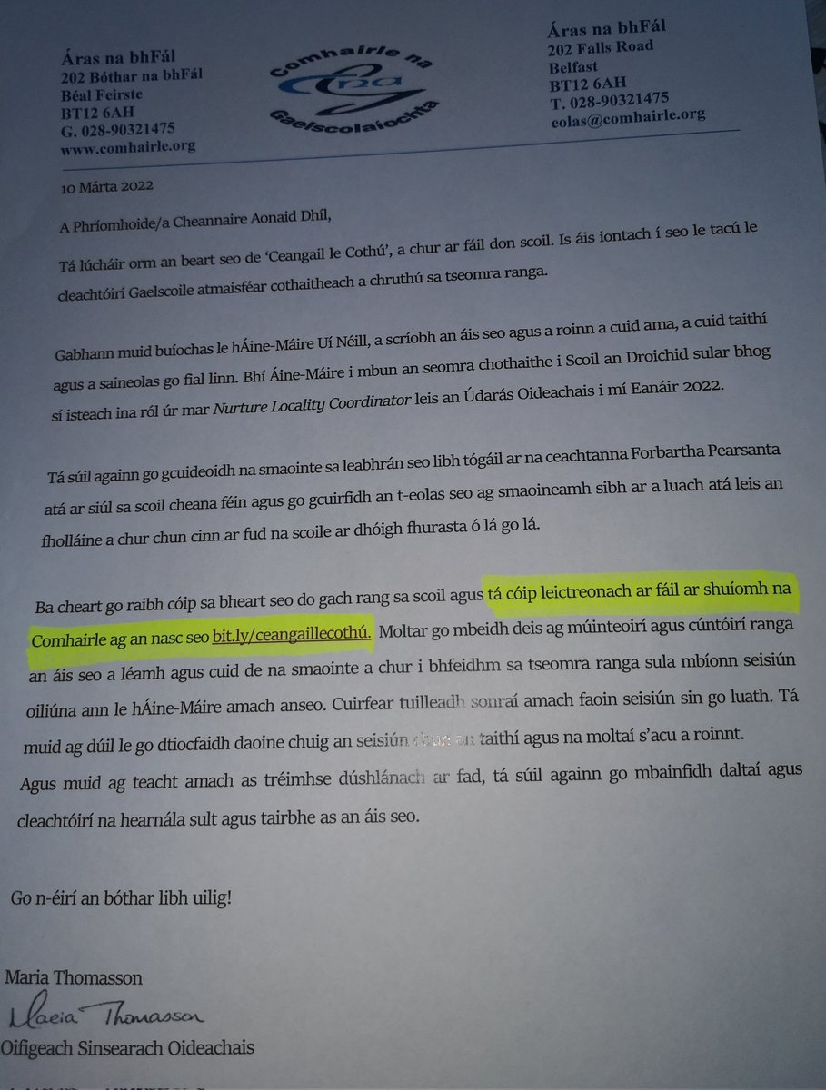 Áine-Máire (@amuineill) on Twitter photo Le #Caidrimh & #RoinntEolais déanaimid difear #PáistíLeGaeilge
Tuigeann <a href="/ComhairlenaGS/">Comhairle na Gaelscolaíochta</a> SBEW, TIP & nurture impact on every area of learning. I hope "Ceangail le Cothú" is useful to build on #relationships work in #Gaeloideachas
Children who feel safe & valued learn #foghlaim Le #Caidrimh & #RoinntEolais déanaimid difear #PáistíLeGaeilge
Tuigeann <a href="/ComhairlenaGS/">Comhairle na Gaelscolaíochta</a> SBEW, TIP & nurture impact on every area of learning. I hope "Ceangail le Cothú" is useful to build on #relationships work in #Gaeloideachas
Children who feel safe & valued learn #foghlaim